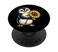 Cute Penguin Holding Sunflower Flower PopSockets Adhesive PopGrip