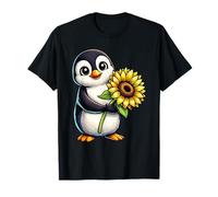 Cute Penguin Holding Sunflower Flower T-Shirt