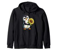 Cute Penguin Holding Sunflower Flower Zip Hoodie