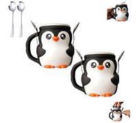 Cute Penguin Ice Cream Pint Holder with Handle and Spoons - 3D Printed Leak-Proof Popsicle Cozy Sleeve - Antifreeze Grip with Hidden Snack Compartment - for Ice Cream Lovers (2Pcs)