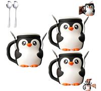 Cute Penguin Ice Cream Pint Holder with Handle and Spoons - 3D Printed Leak-Proof Popsicle Cozy Sleeve - Antifreeze Grip with Hidden Snack Compartment - for Ice Cream Lovers (3Pcs)