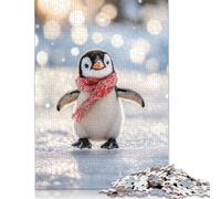 Cute Penguin in Red Scarf Puzzle for Adults And Teenagers 500 Pieces Wooden Puzzles for Adults & Teenager Unique Home Decor And Gifts 500pcs (52x38cm)
