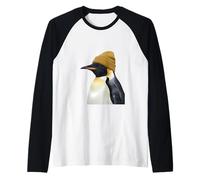 Cute Penguin in Yellow Beanie Winter Art Raglan Baseball Tee
