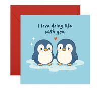 Cute Penguin Love Card - “I Love Doing Life With You” - Anniversary Card for Wife, Husband, Partner, Boyfriend, Girlfriend, Him, Her - Ideal for Valentines Day - Comes with Sweet Stickers