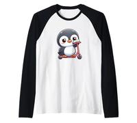 Cute Penguin on Scooter Feeling Sad Raglan Baseball Tee