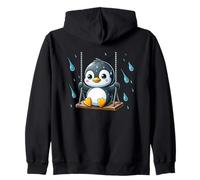 Cute Penguin on Swing in Rain Funny Cartoon Animal Zip Hoodie