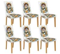 Cute Penguin Pattern Seat Covers for Chairs, Stretch & Washable Spandex Slipcovers, Colorful Floral Dining Chair Protectors for Home Decor 6PCS