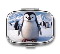 Cute Penguin Pill Box, 2 Compartment Medicine Pill Case, Portable Pill Organizer for Pocket Or Purse Decorative Metal Medicine Vitamin Organizer