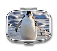 Cute Penguin Pill Box 2 Compartment Portable Pill Case Daily Square Pill Organizer for Pocket Purse Daily Medicine Container to Hold Vitamins Fish Oil Travel Gifts