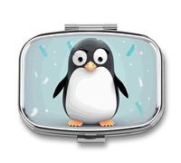 Cute Penguin Pill Box 2 Compartment Travel Pill Organizer with Mirror Design Portable Pillcase for Pocket Or Purse Square Medicine Case Weekly Medicine Container Holder for Daily Meds