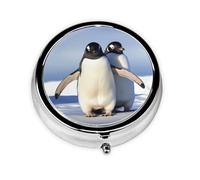 Cute Penguin Pill Box Metal Round Small Pill Case Cute 3 Compartment Pill Organizer Portable Travel Pillbox Mini Pill Container Holder for Daily Medicine Supplement Vitamin