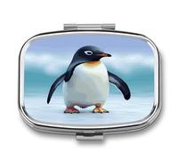 Cute Penguin Pill Case 2 Compartment Small Pill Box Metal Portable Medicine Box Mini Medication Organizer Storage Travel Organizer for Pocket Purse