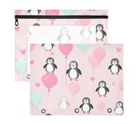 Cute Penguin Pink Binder Pencil Pouch, Pencil Pouch for 3 Ring Binder