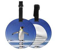 Cute Penguin Print 1/2/4pcs Luggage Tags,Round Leather Travel Suitcase Labels with Privacy Name Address Card