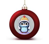 Cute Penguin Print Christmas Ball Ornaments - Red Shatterproof Plastic Vintage Rustic Xmas Tree Decorations Pendant for Family Holiday Wedding Party Xmas Hanging Decoration