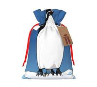 Cute Penguin Print Christmas Burlap Drawstring Gift Bags Reusable Gift Bags, Holiday Packaging With Rustic Charm