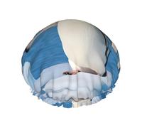 (Cute Penguin) Print Double Layer Waterproof Shower Cap for Long Hair - Reusable Bath Hair Protection with Elastic Band for Women Travel.