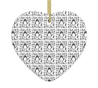 Cute Penguin Print Doublesided Decor Heart-Shaped Ceramic Christmas Ornament Xmas Party Ornaments