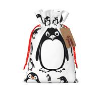 Cute Penguin Print Drawstring linen gifts bag for Christmas Party,holiday packaging presents bags.