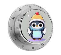 Cute Penguin Print Kitchen Timer 60 Minute Visual Wind Up Timers Indoor Mechanical Timers with Magnetic Base Stainless Steel Timer for Home Cooking Time Management Tool