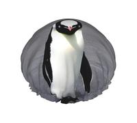 Cute Penguin Print Large Size Waterproof Shower Cap For Women And Men Reusable Lightweight Soft Hat