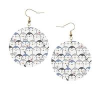 Cute Penguin Print Piercing Round Leather Earrings Set 1 Pair Stylish Leather Earrings Dangle Hoop For Women Jewelry Gifts