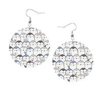 Cute Penguin Print Piercing Round Leather Earrings Set 1 Pair Stylish Leather Earrings Dangle Hoop For Women Jewelry Gifts