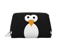 Cute Penguin Print Premium Leather Toiletry Travel Pouch with Waterproof Portable Pouch Open Flat Makeup Bag