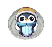 Cute Penguin Print Print Large Size Waterproof Shower Cap For Women And Men Reusable Lightweight Soft Hat