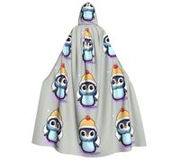 Cute penguin print print Unisex Medieval Viking Hooded Cape Cloak for Halloween Cosplay, Christmas Party Costume Outfits