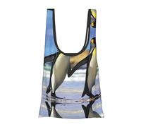 Cute Penguin Print Reusable, Foldable,Washable Grocery Bags Foldable in A Pouch Eco Tote Shopping Bag,Daily Shopping Loading