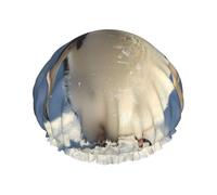 Cute Penguin Print Shower Cap for Women Men, Reusable Double-Layer Fabric Bathing Cap Girls Hair Caps, 27 CM