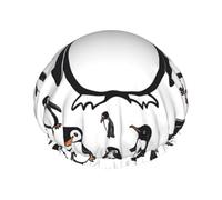Cute Penguin Print Shower Caps,Double Layers water-resistanted Hair Cap with Elastic and Reusable