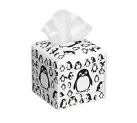 Cute Penguin Print Square Tissue Box Cover,Leather Tissue Boxes Organizer Holder Decor for Bathroom