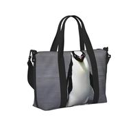 Cute Penguin Print Travel Hand Bag Portable Foldable Shoulder Tote Bags for Weekend Trip Gym Vacation