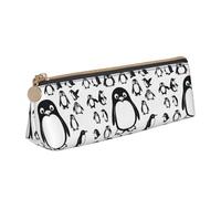 Cute Penguin Print Triangular Pencil Case Pouch Large-Capacity Stationery Organizer Office Accessory