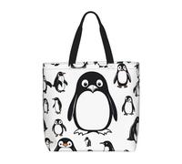 Cute Penguin Print Water-Resistant Tote Reusable Grocery Bag Lightweight Travel Beach Versatile Use