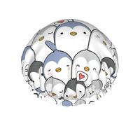 Cute Penguin Printed Bathing Cap, Dual Layer Hair Protector, Elastic Hair Cover For Washing Face, 10.6in/27cm