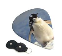 Cute Penguin Printed Guitar Picks, 6 Pack with Leather Keychain Pick Holder - 0.46mm, 0.71mm, 0.96mm Assorted Thickness for Acoustic Ukulele, Electric Guitar, Acoustic Guitar, Bass