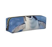 Cute Penguin Printed Leather Pencil Case Cute Stationery Organizer Simple Makeup Bag Pen Pouch, Gold Zipper