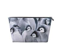 Cute Penguin Printed Leather Travel Toiletry Makeup Bag with Silver Zipper for Women on the Go