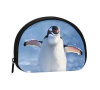 Cute Penguin Printed Mini Coin Pouch, Shell Shape Zip Around Wallet, Small Zipper Pouch for Cash, Cards, Keys, Lipstick, Storage Pouch, Travel Organizer