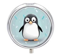 Cute Penguin Printed Pill Box Pill Container Portable Medicine Pill Case Metal Travel Pill Box Vitamin Container with 3 Compartment Medicine Case