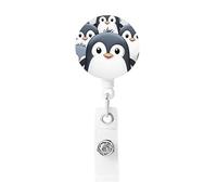 Cute Penguin Printed Retractable Badge Holders with Key Ring Badge Reel Badge Clip Id Card Holders for Work Office Doctor Employee