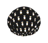 Cute Penguin Printed Reusable Shower Hats, Double Layer Headgear For Spa And Salon, Large Hair Wrap