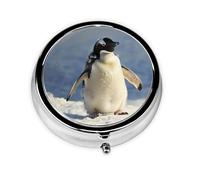 Cute Penguin Printed Round Pill Organizer with 3 Compartments, Portable Mini Pill Box Pill Case for Medicine, Vitamin, Fish Oil, Supplements