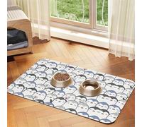 Cute Penguin Printing Pet Absorbent Tablecloth, Special Pad For Pet Bowls, Rollable For Storage, Ideal For Pet Bowls