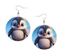Cute Penguin Prints Leather round earrings Pendant Stylish and beautiful Lightweight Dangle for Women Girls