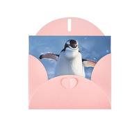 Cute Penguin Prints Pearl Paper Horizontal Festival Greeting Card for Birthday Cards and All Occasions, Pink