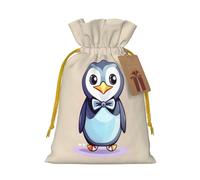 Cute Penguin Prints Print Drawstring Pouches For Gifts,Reusable Fabric Gift Bags,For Holiday And Party Presents